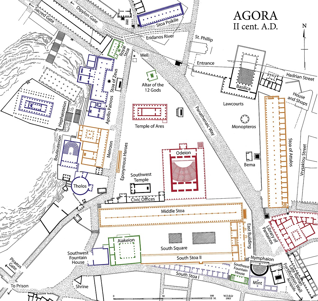 Yunan şehirleri içerisinde Atina Agorası oldukça önemli bir konumdadır. Atina Agorası MÖ 6. yüzyıldan MS 2. yüzyıla kadar kullanılmış olup sürekli gelişmiştir.