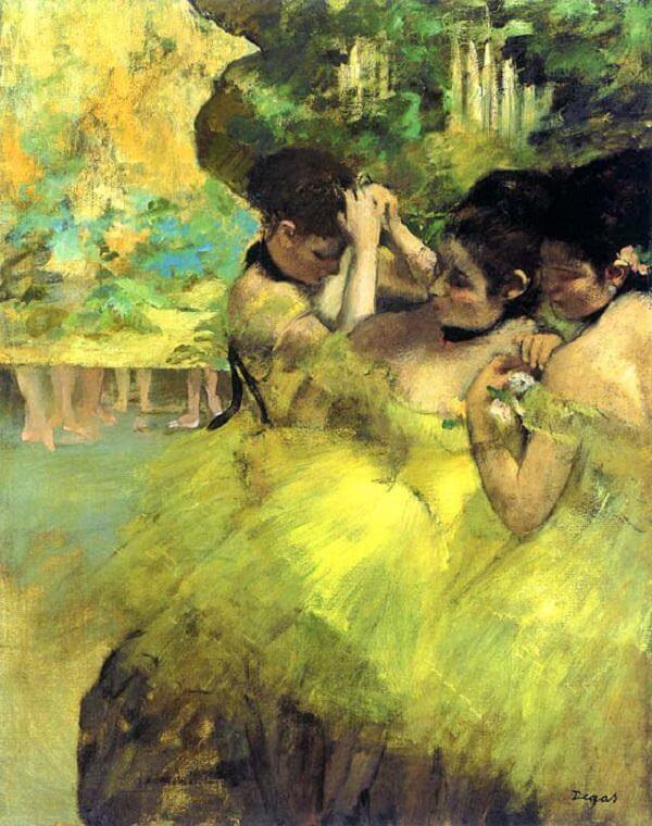 Edgar Degas, 1874'te Empresyonistlerin sergisine katılmıştır. Sanatçı bu dönemde Atlar, Çalışan Kadınlar, Balerinler ve Yıkanan Kadınlar başlıkları altında beş resim dizisi yapmıştır. 1876 yılında ikinci bir sergi daha açılmıştır. Sanatçı burada “Sarı Dansçılar” adlı eserini sergilemiştir.